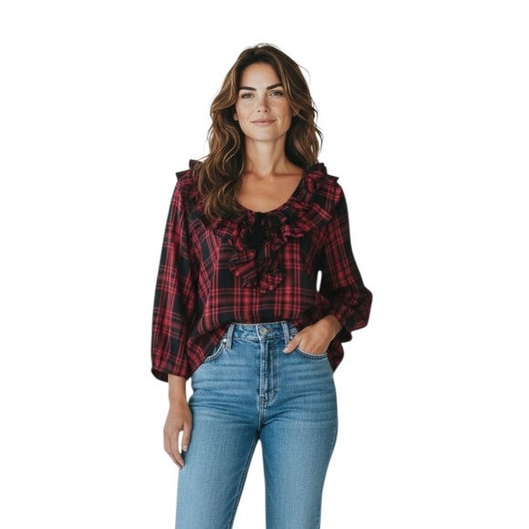 Denim & Supply Ralph Lauren Tops - Ralph Lauren Denim & Supply Plaid Ruffle Western  Neckline With Tassel Shirt